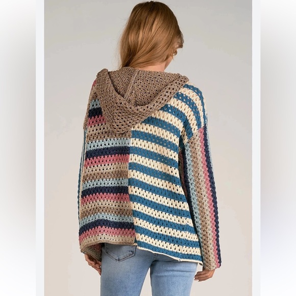 Elan Colorful Striped Open-Front Cardigan - Picture 5 of 5